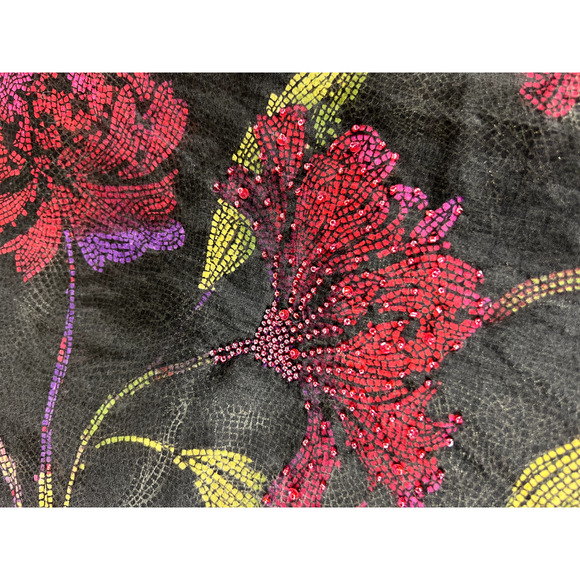 Chicos Jacket Asian inspired Women's Sz 2 Black Floral Long Sleeves‎ Beaded Silk - Picture 9 of 13